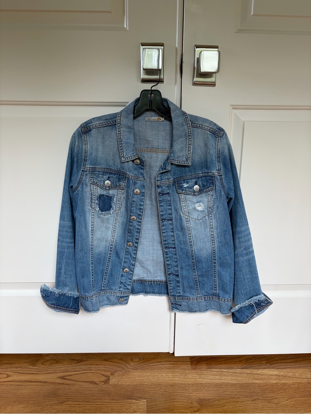 C&C California Washed Blue Distressed Denim Jacket